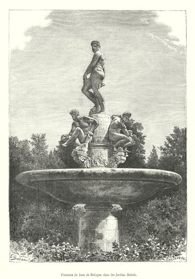 Fontána Jean de Bologna v zahradách Boboli (rytina) od Italian School
