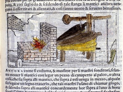 Kovárna - v "Pirotechnia" "z Biringuccio od Italian School
