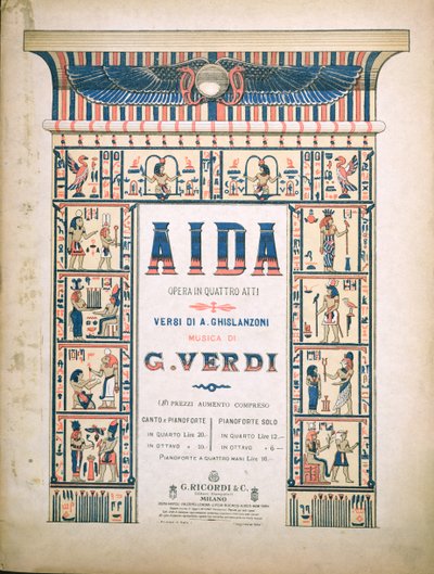 Přední strana obálky pro partituru Aida, od Giuseppe Verdiho (1813-1901) od Italian School