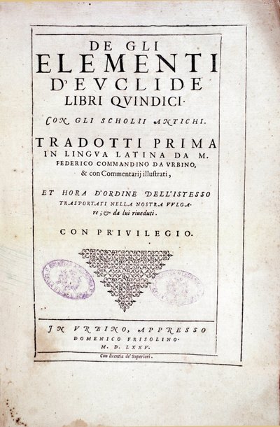 Frontispice svazku XV „Prvky“ od řeckého matematika Euklida (3. století před naším letopočtem) od Italian School