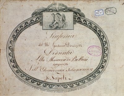 Detail frontispisu "Symfonie Es dur: věnované památce Belliniho" od Gaetana Donizettiho (1797-1848). od Italian School