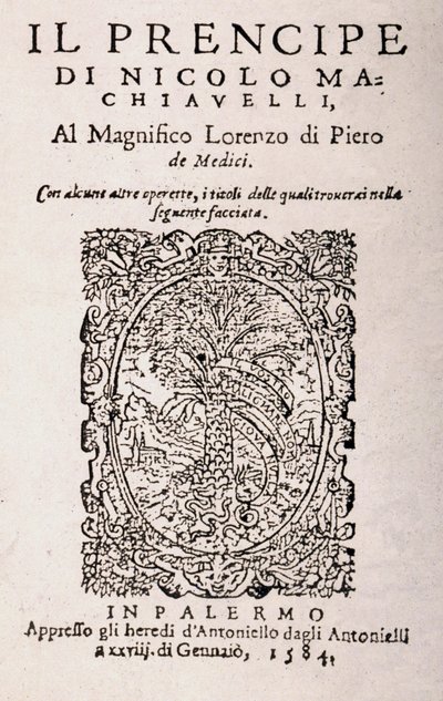 Frontispis z filmu „Princ“ od Niccola Machiavelliho (litho) od Italian School