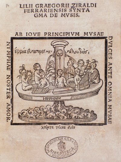 Frontispis Liii Graegorii Ziraldi Ferrara Syntagma De Mvsis od Giglio Gregorio Giraldi od Italian School