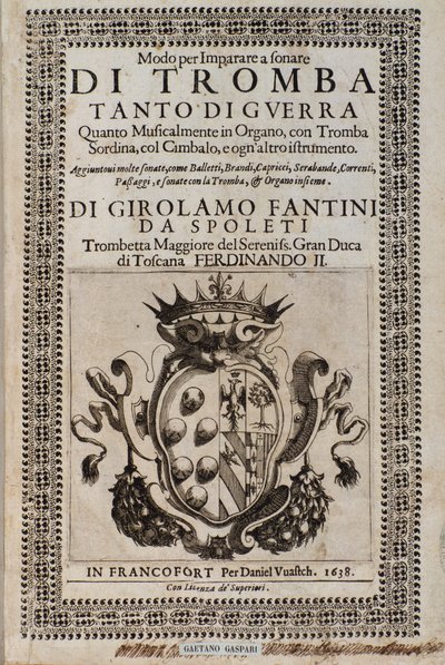 Frontispiece of Modo per imparare a metoda sonare di tromba k učení se na trubku Girolamo Fantini (1600-1675) od Italian School