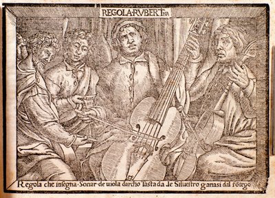 Frontispis Regola Rubertina pojednání o viole da gamba od Silvestra Ganassiho dal Fontego od Italian School