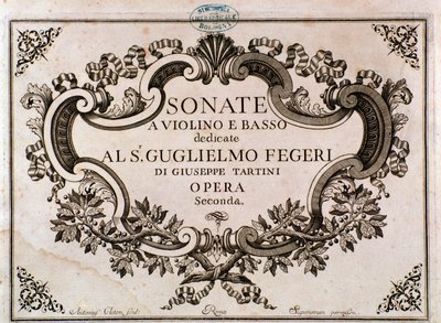 Frontispis hudební partitury pro Sonáty od Giuseppe Tartiniho (litho) od Italian School