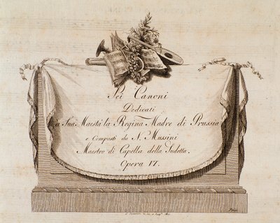 Frontispis partitury Sei canoni italského skladatele Natale Mussiniho (1765-1837) věnovaný královně Pruska od Italian School