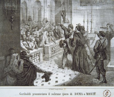 Garibaldi vyslovuje slavnou frázi Řím nebo smrt od Italian School
