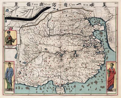 Zeměpisná mapa Číny z „Rozpravy o království Číny, vytažené z Ricia a Trigautia“ od Mattea Ricciho (1552-1610), od Italian School