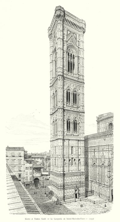 Giotto a Taddeo Gaddi, Campanile of Sainte-Marie-des-Fleurs (rytina) od Italian School