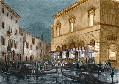 Gondoliéři čekající na diváky před Teatro La Fenice, Benátky, Itálie, z Le Monde Illustre č. 564, 1868 od Italian School