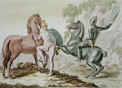 Řecká kavalérie, deska 44 z „Le Costume Ancien et Moderne“ od Julese Ferraria, vydáno kolem 20.–30. let 18. století (barevné lito) od Italian School