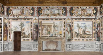 Hall of the Zodiac: Bohové trestající muže a mužské postavy představující měsíce v roce (freska) od Italian School
