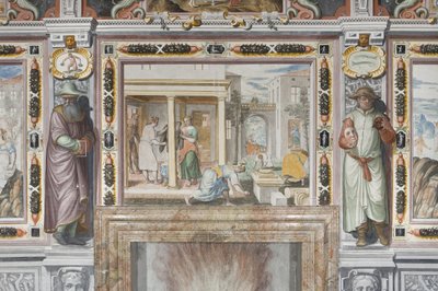 Síň zvěrokruhu: Bohové trestající muže a mužské postavy představující měsíce v roce (freska) (detail 3496554) od Italian School