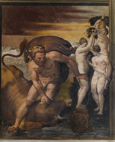 Herkules zabíjející krétského býka, ze Žlutého pokoje, Rocca Meli Lupi, Soragna, Parma od Italian School