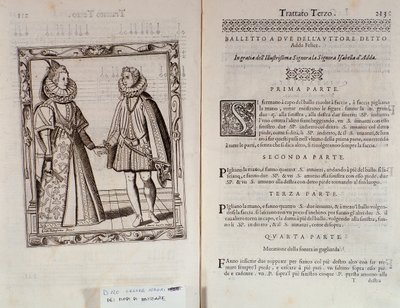 Jak tančit balet pro dva Dvojstrana Le Gratie dAmore (Le Grazie dAmore) od italského tanečníka Cesare Negriho zvaného Il Trombone (1536-1604), smlouva o tanci od Italian School