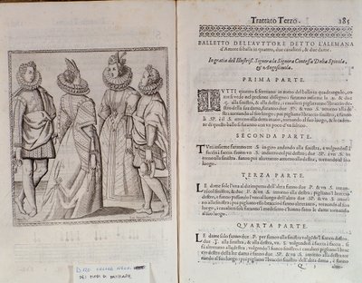 Jak tančit Alemanna Dvojstrana Le Gratie dAmore (Le Grazie dAmore) od italského tanečníka Cesare Negriho zvaného Il Trombone (1536-1604), smlouva o tanci od Italian School
