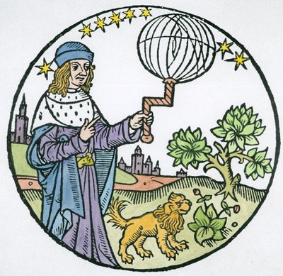 Ideální portrét Aristotela (384-322 př. n. l.), kopie ilustrace z knihy Aristoteles cum Leonardi Aretini Commentariis, Benátky 1516, použité v Dějinách magie, vydané koncem 19. století (la od Italian School