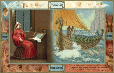 Ilustrace k Danteho Božské komedii (barevná litografie) od Italian School