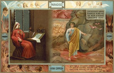 Ilustrace k Danteho Božské komedii (barevná litografie) od Italian School