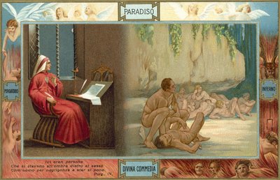 Ilustrace k Danteho Božské komedii (barevná litografie) od Italian School