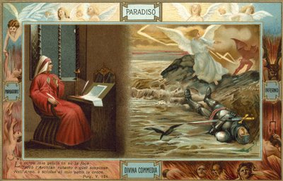 Ilustrace k Danteho Božské komedii (barevná litografie) od Italian School