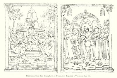 Ilustrace z kopie Dekameronu, vytištěné v Benátkách v roce 1492, I (rytina) od Italian School