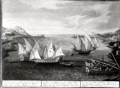 Incident u Patrasu mezi benátským kapitánem Ivanovičem da Dabrotou a tureckým pirátem Barbarossou, 17. dubna 1751 od Italian School