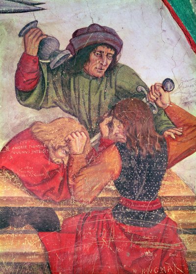 Interiér hostince, detail bojujících pijáků (freska) od Italian School