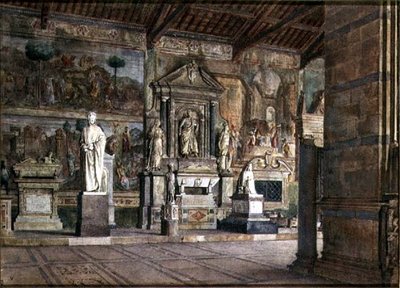 Interiér Campo Santo v Pise, cca 1845 (akvarel na papíře) od Italian School