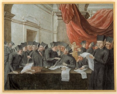 Jezuité v konkláve, hádají se o účty (pero a inkoust s akvarelem na papíře) od Italian School