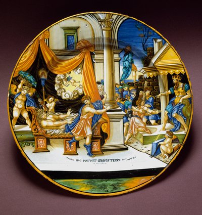 Joseph a manželka Putifara Joseph prchající před manželkou Putifara (Pótifar) ve snaze ho svést. Keramický talíř vyrobený v Urbino, Itálie. 1537 kolem Florencie, Museo Nazionale del Bargello od Italian School