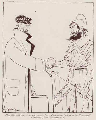 Císař Vilém II. předává moc bolševickému socialismu (litografie) od Italian School