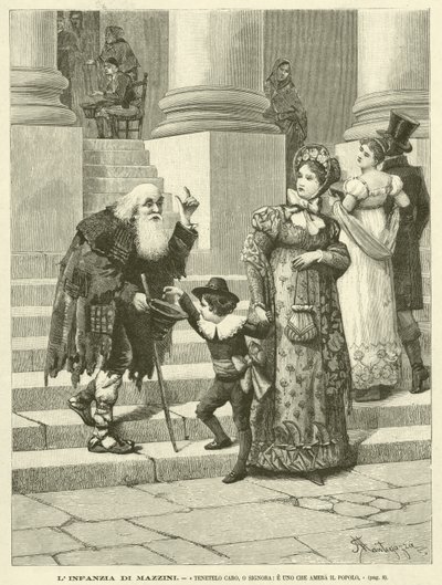 Mazziniho dětství, „Nech si ho drahý, ó paní, a ten, kdo miluje lidi“ (rytina) od Italian School