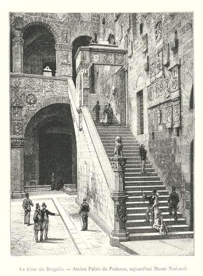 Court of Bargello, bývalý palác Podestà, dnes Národní muzeum (rytina) od Italian School