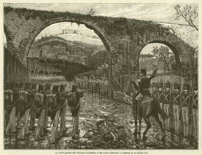Střelba Vlajkových bratří a jejich společníků v Cosenze dne 25. července 1844 (rytina) od Italian School
