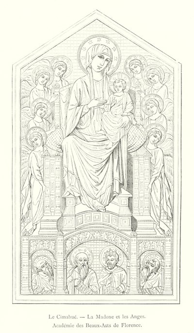 Cimabue, Madonna a andělé, Akademie výtvarných umění ve Florencii (rytina) od Italian School