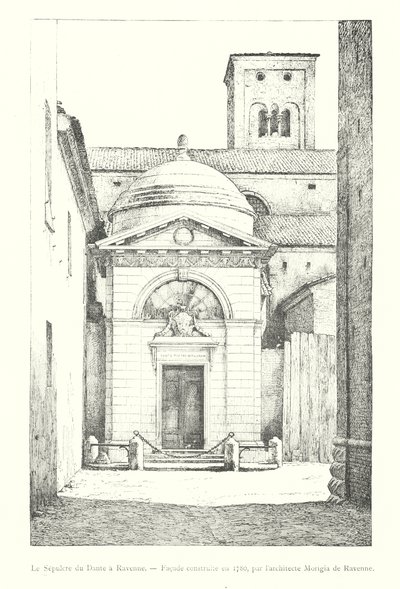 Dantův hrob v Ravenně, fasáda postavená v roce 1780, architekt Morigia z Ravenny (rytina) od Italian School