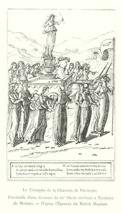 Triumph of Chastity, od Petrarca, faksimile rytiny z 15. století připisovaná Nicoletto da Modena, podle tisku (rytina) Britského muzea od Italian School