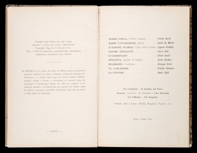 Libreto Tosca Giacomo Puccini, Edition Ricordi, Itálie od Italian School