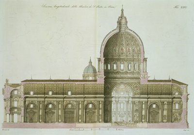 Podélný řez sv. Petra v Římě, deska 26 z III. části Dějin národů, vyryl G. Lago od Italian School