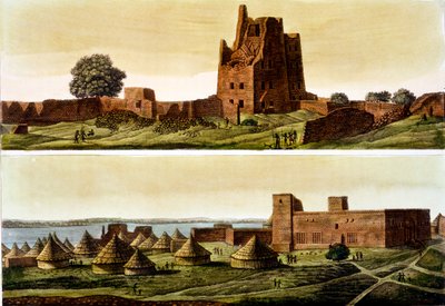 Dolní Egypt nebo Súdán, řeka Nil: Níže, vesnice El-Querebyn, 20.–30. léta 19. století od Italian School