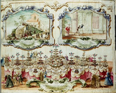 Oběd podávaný na počest boloňské šlechty na svátek svatého Bartoloměje (nebo Bartoloměje). 1723. Archivio di Stato di Bologna. od Italian School