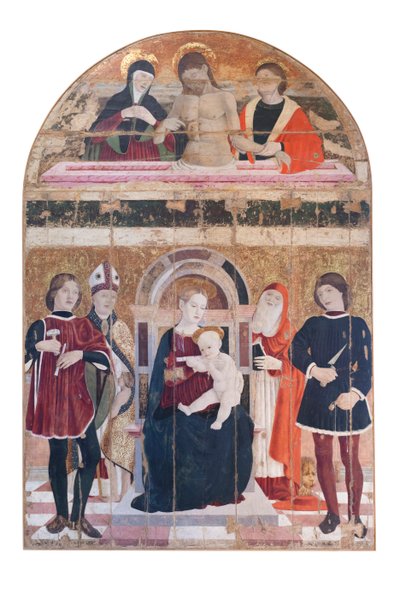 Madona s dítětem na trůně se svatými Claudiem, Castoriem, Martinem a Jeronýmem od Italian School