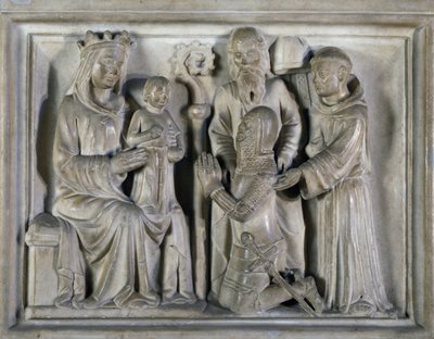 Madonna s dítětem, s válečníkem a světci, reliéf vytvořený mistry Campione. Itálie od Italian School