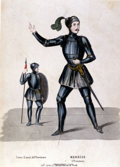 Manricův kostým pro první znázornění Trouvère (Trovatore) od Giuseppe Verdiho (1854) biblioteca de la scala de Milan od Italian School