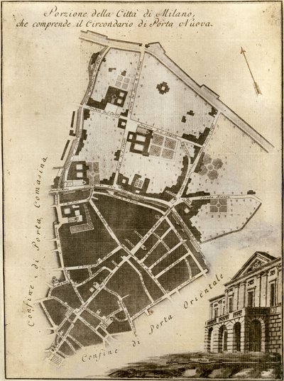 Mapa Milána, Porta Nuova, cca 1784 od Italian School