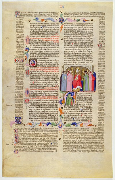Marlay Cutting IT.10: List s miniaturou z Gratians Decretum zobrazující arcibiskupa trůnícího mezi kleriky a světskými od Italian School