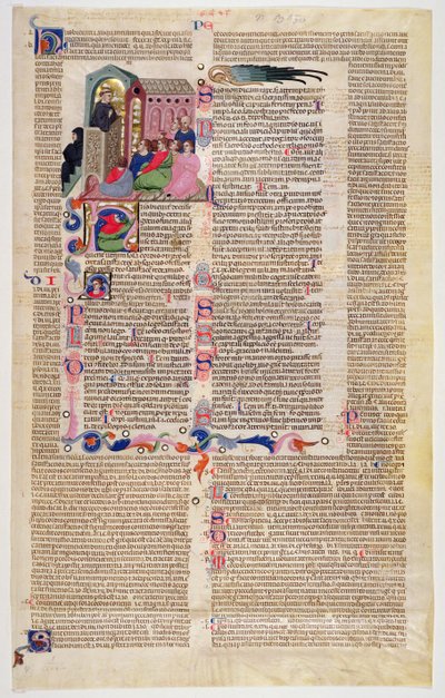 Marlay Cutting IT.11: List s miniaturou z Gratians Decretum zobrazující mnicha, jak káže kongregaci mužů a žen od Italian School