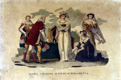 Marie Stuartovna u nohou Alžběty I. v opeře Maria Stuarda od Gaetana Donizettiho, 1810 od Italian School